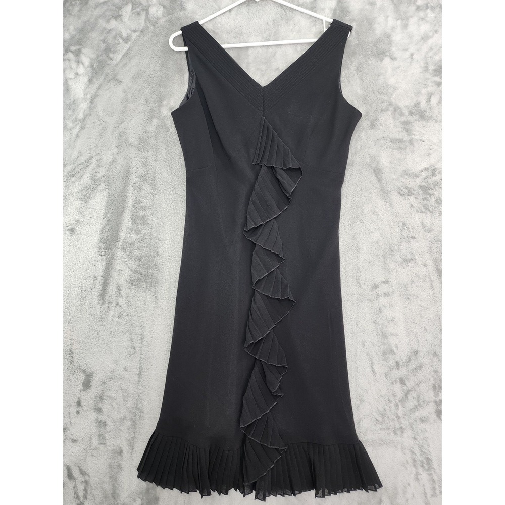 Vintage Citi‎ Clothing Dress Womens S Black Sleeveless V-Neck Pleated Ruffled